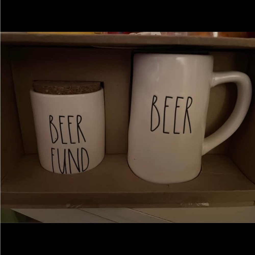 White Rae Dunn  Ceramic Beer Mug and Fund Jar Set